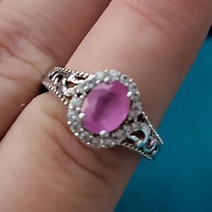 Ilakaka Hot Pink Sapphire & Zircon Ring in Sterling Silver